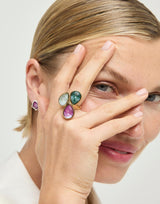 UNOde50 Presagio Gold-Tone 3 Multicolor Crystal Ring - Size 7.5