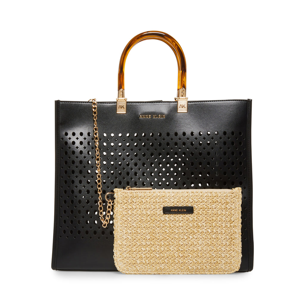 Anne Klein Large Perforated Tote Handbag with Straw Pouch ShopCGX Anne Klein Large Perforated Tote Handbag with Straw Pouch ShopCGX