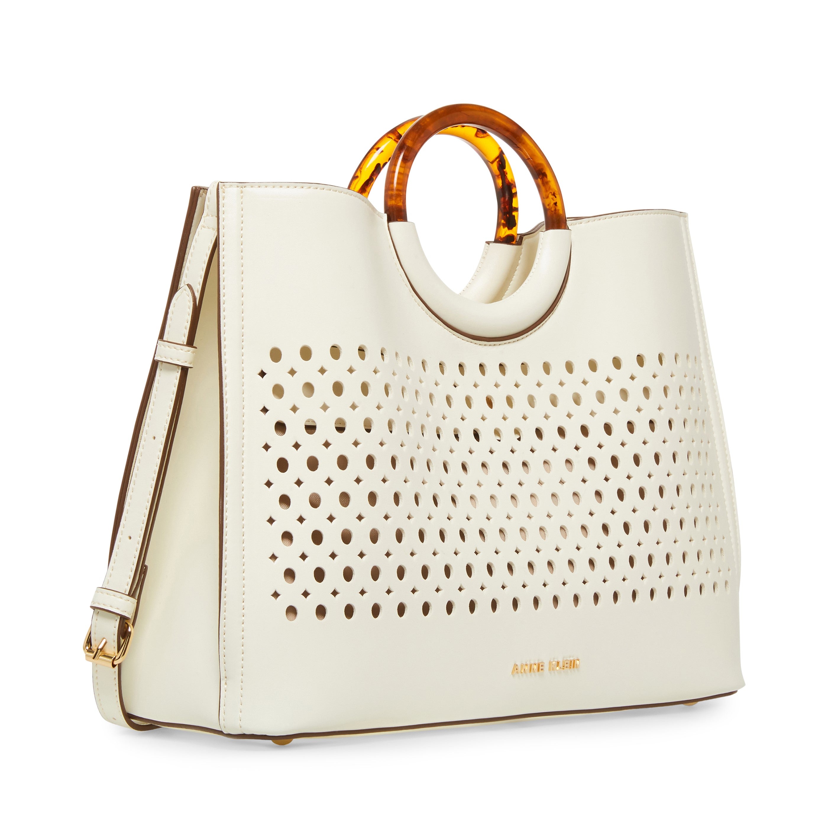 Anne Klein Perforated Round Handle Satchel Handbag