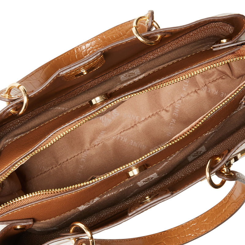 Anne Klein Horsebit Croco Triple Compartment Satchel Handbag