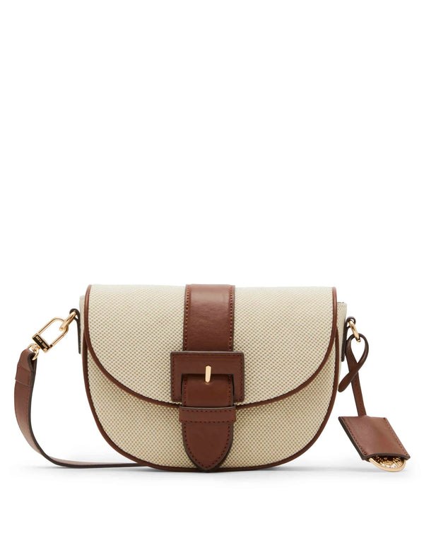 Anne Klein Covered Buckle Canvas Saddle Crossbody Handbag