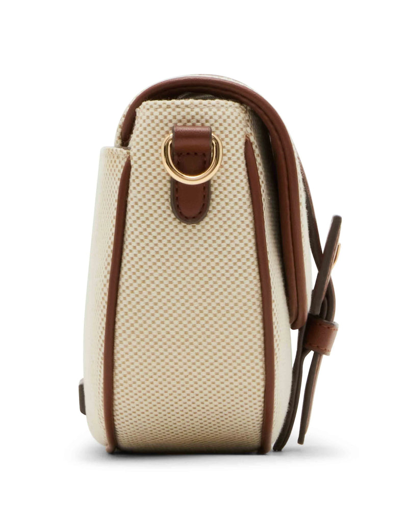 Anne Klein Covered Buckle Canvas Saddle Crossbody Handbag