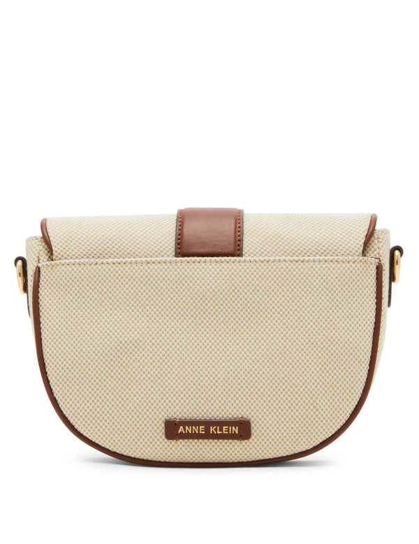 Anne Klein Covered Buckle Canvas Saddle Crossbody Handbag
