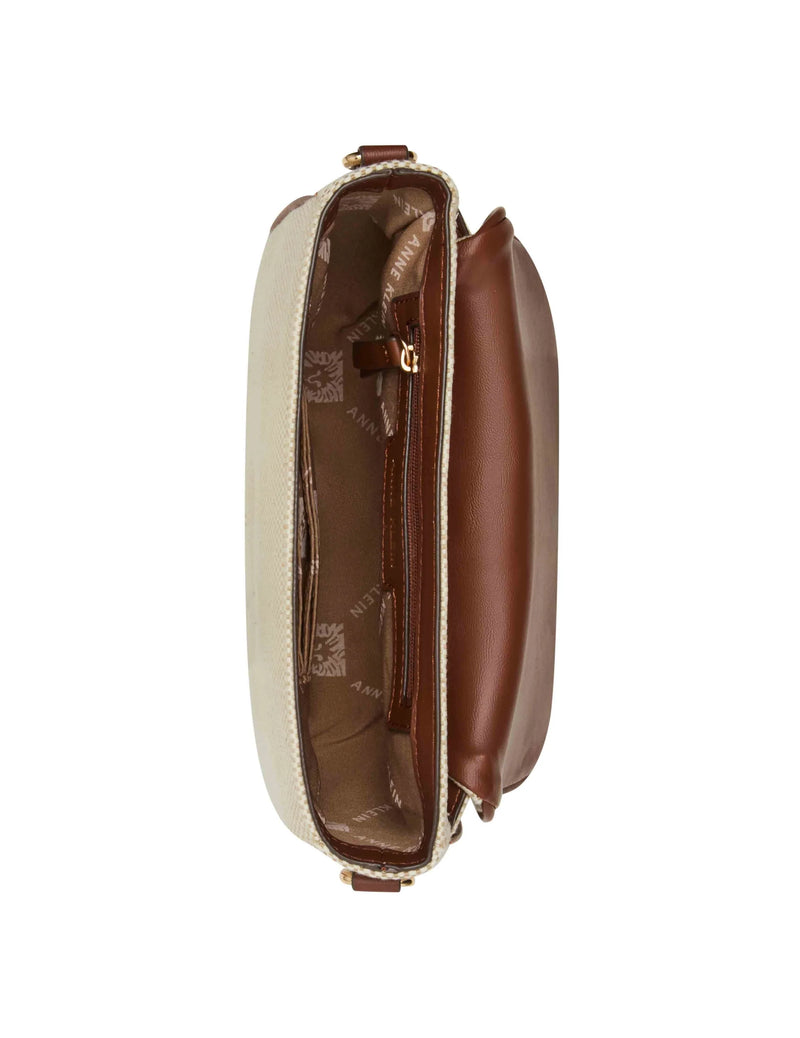 Anne Klein Covered Buckle Canvas Saddle Crossbody Handbag