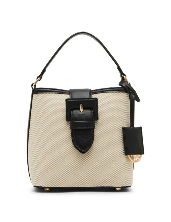 Anne Klein Convertible Small Covered Buckle Canvas Bucket Handbag