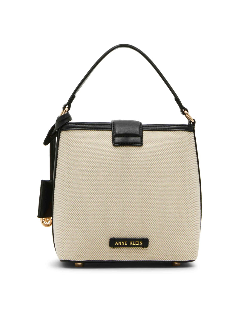 Anne Klein Convertible Small Covered Buckle Canvas Bucket Handbag