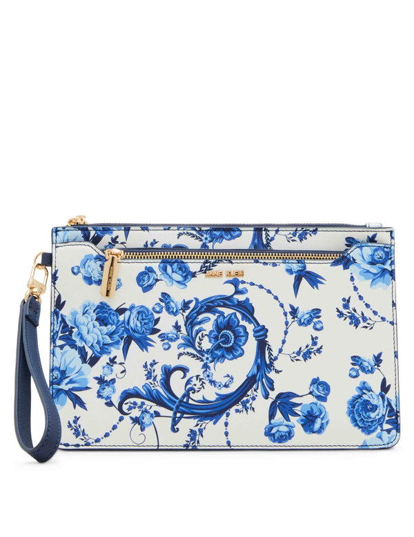 Anne Klein Blue Toile Wristlet with Insert