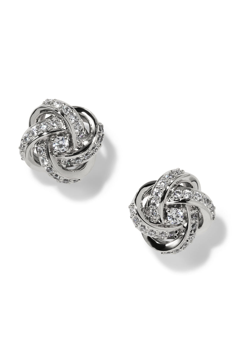 Nadri Rhodium-Plated Pavé Knot Stud Earrings