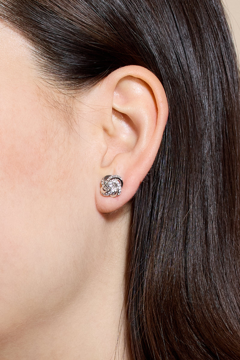 Nadri Rhodium-Plated Pavé Knot Stud Earrings