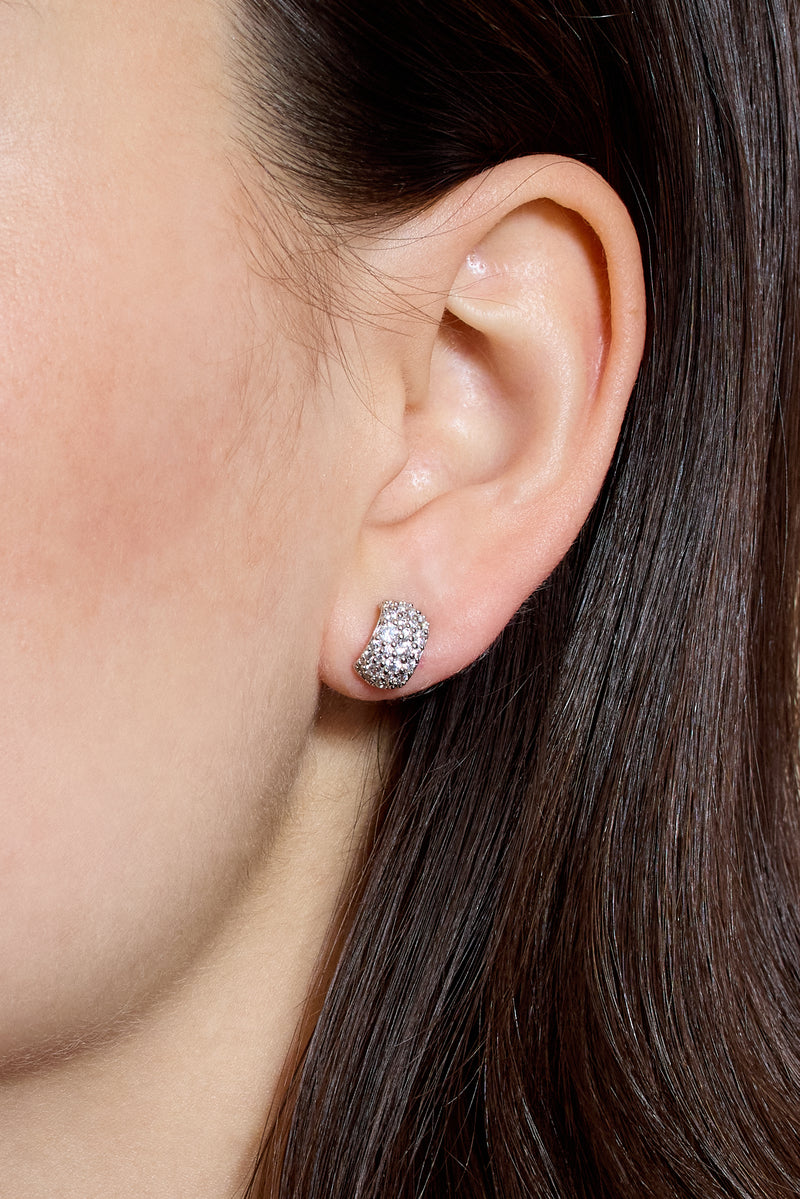 Nadri Rhodium-Plated Crushed Pavé Stud Earrings