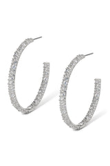 Nadri Rhodium-Plated Crushed Pavé C Hoop Earrings