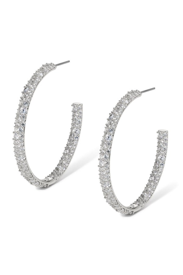 Nadri Rhodium-Plated Crushed Pavé C Hoop Earrings