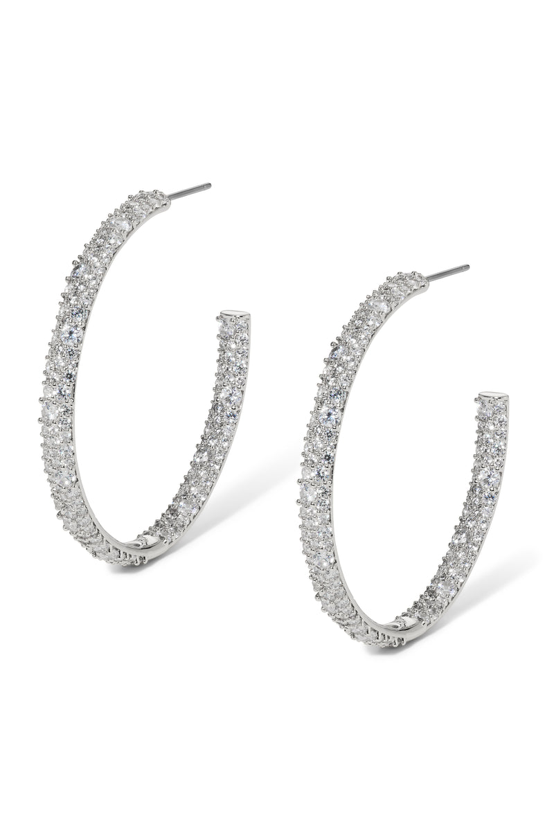 Nadri Rhodium-Plated Crushed Pavé C Hoop Earrings