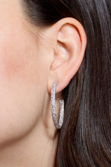 Nadri Rhodium-Plated Crushed Pavé C Hoop Earrings