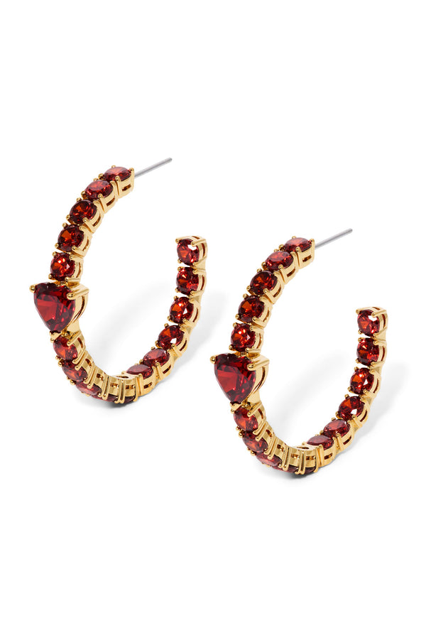 Nadri Le Bisou Red Heart C Hoop Earrings
