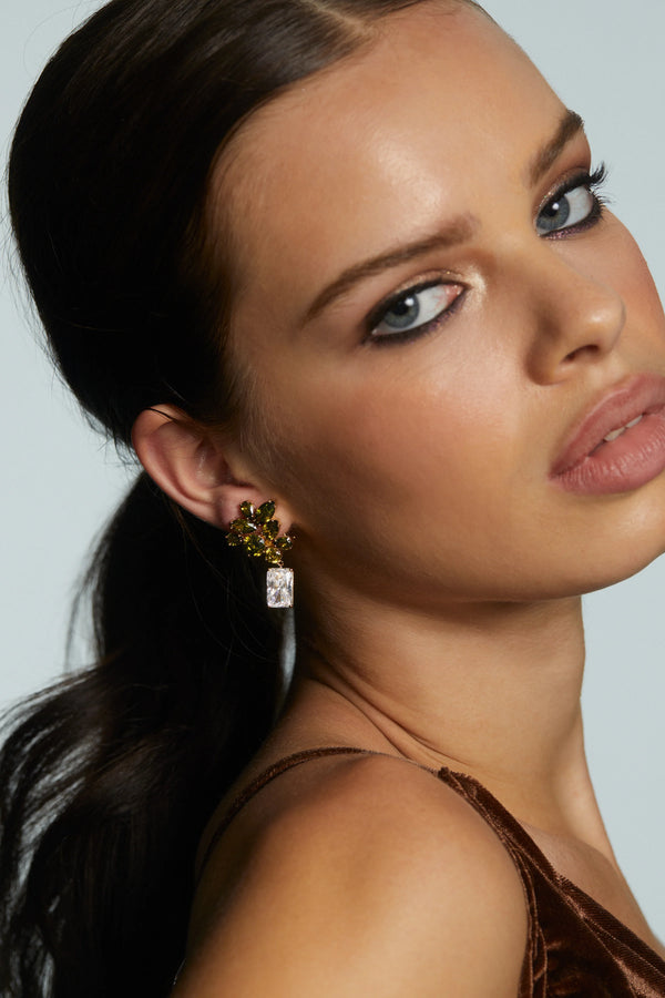 Nadri Bonne Annee Green Cluster Drop Earrings