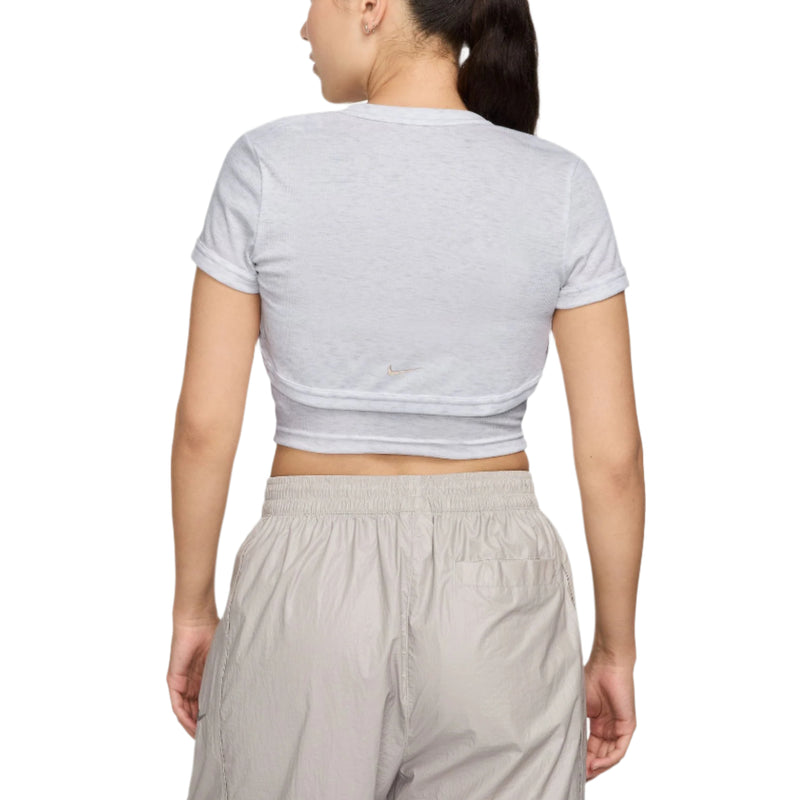 Nike Womens Sportswear Chill Knit Tight Cropped Mini-Rib 2-In-1 Top
