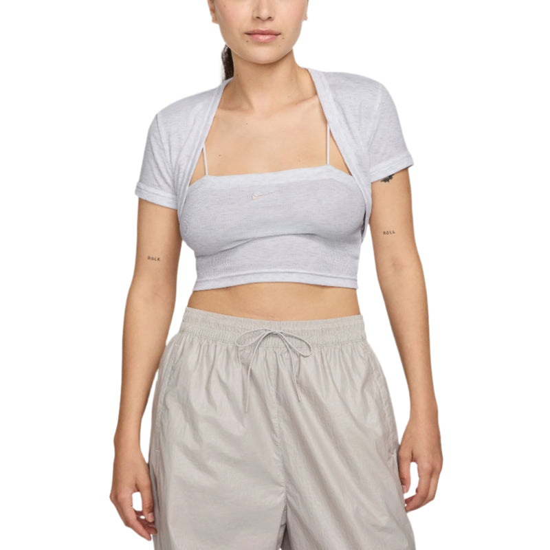 Nike Womens Sportswear Chill Knit Tight Cropped Mini-Rib 2-In-1 Top