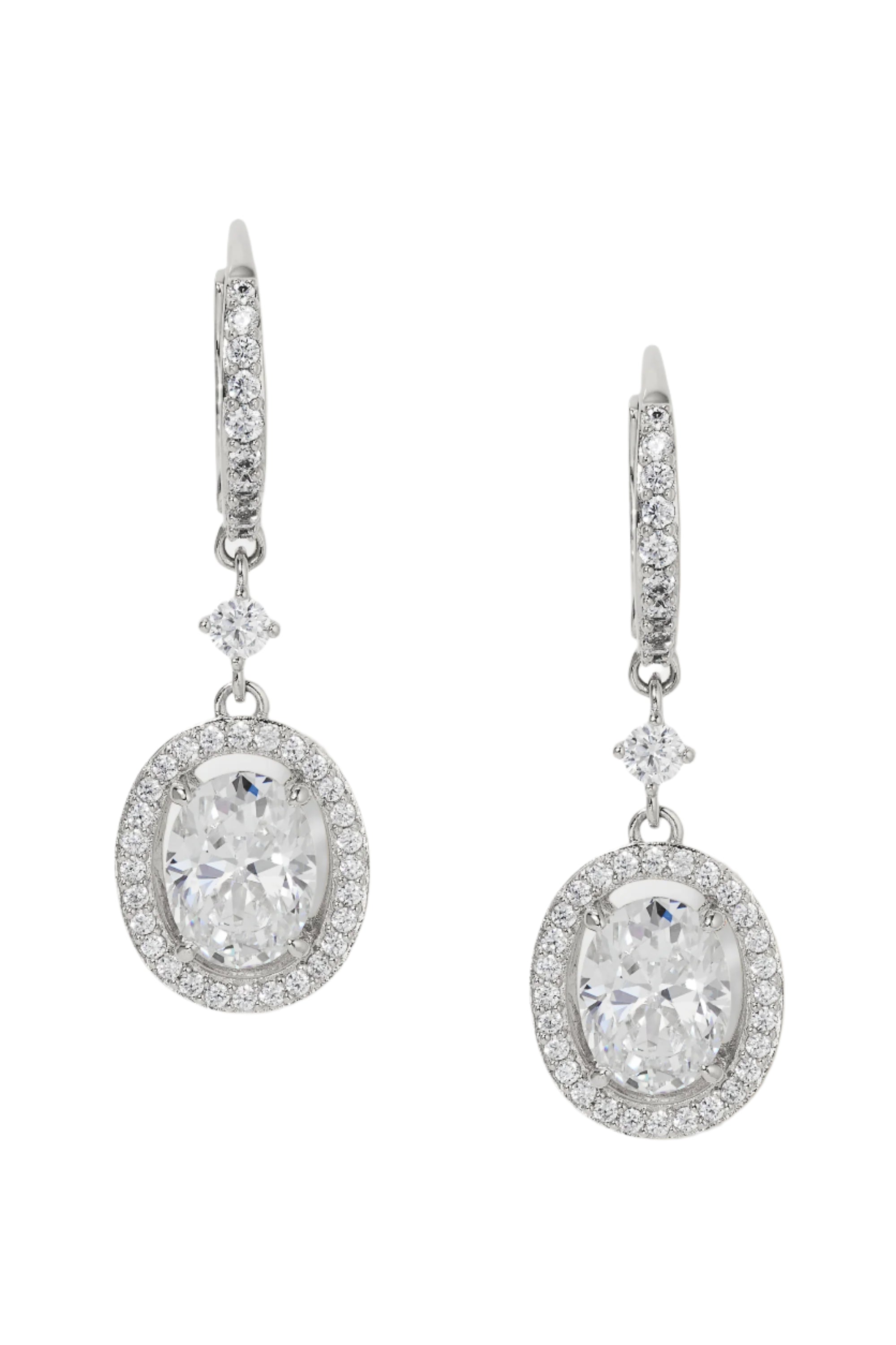 Nadri Radiant Oval Halo CZ Leverback Earrings