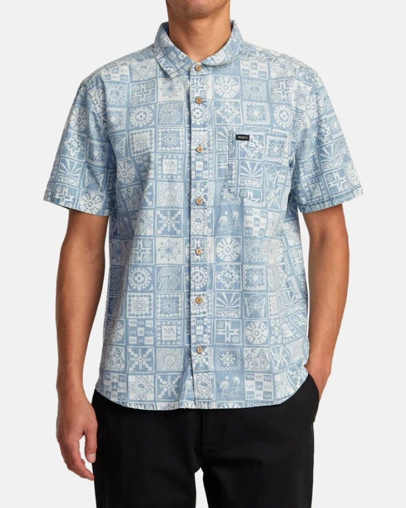 RVCA Mens Frame Chambray Short Sleeve Button Down Shirt ShopCGX RVCA Mens Frame Chambray Short Sleeve Button Down Shirt ShopCGX