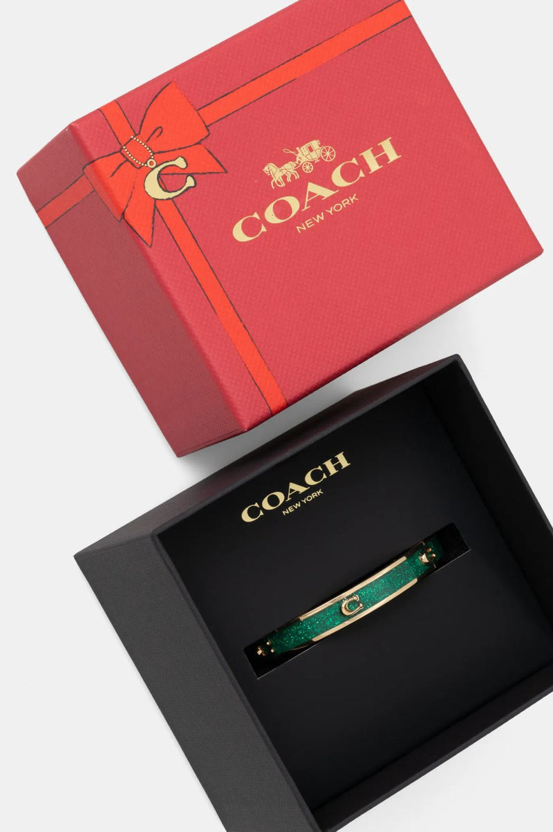 Coach Signature C Glitter Bangle Bracelet - Gold Plated