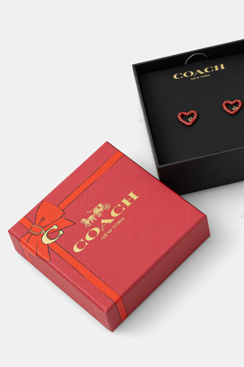 Coach Signature Pavé Heart Stud Earrings