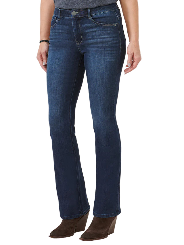 Democracy Womens "Ab"solution High Rise Embroidered Indigo Itty Bitty Boot Jeans