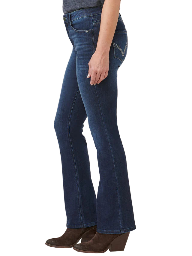 Democracy Womens "Ab"solution High Rise Embroidered Indigo Itty Bitty Boot Jeans