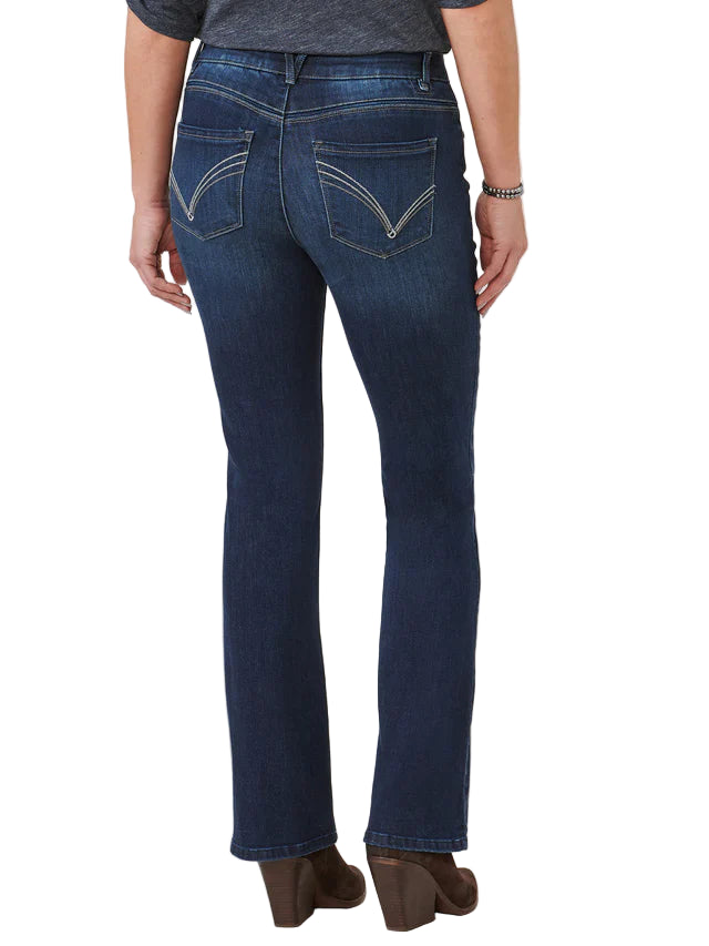 Democracy Womens "Ab"solution High Rise Embroidered Indigo Itty Bitty Boot Jeans