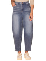 Democracy Womens "Ab"solution Skyrise Relaxed Barrel Leg Jeans With Uneven Yoke