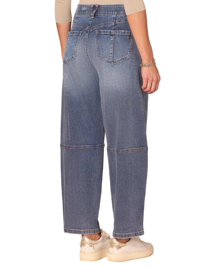 Democracy Womens "Ab"solution Skyrise Relaxed Barrel Leg Jeans With Uneven Yoke