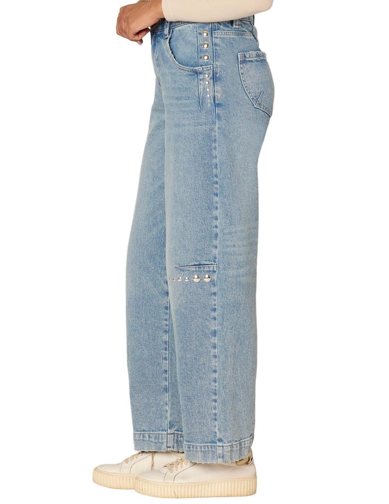 Democracy Womens "Ab"solution Skyrise Relaxed Barrel Leg Jean With Studs