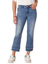 Democracy Womens "Ab"solution Mid-Rise Blue Double Layer Fray Hem Kick Flare Jeans