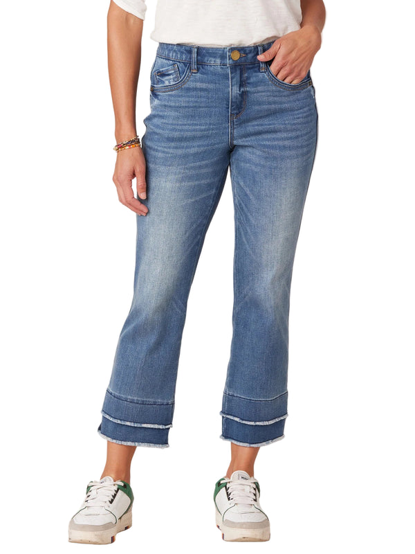 Democracy Womens "Ab"solution Mid-Rise Blue Double Layer Fray Hem Kick Flare Jeans