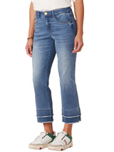 Democracy Womens "Ab"solution Mid-Rise Blue Double Layer Fray Hem Kick Flare Jeans