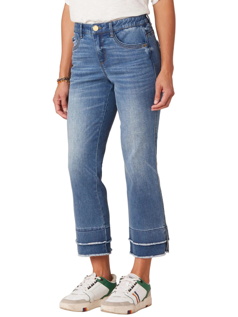 Democracy Womens "Ab"solution Mid-Rise Blue Double Layer Fray Hem Kick Flare Jeans