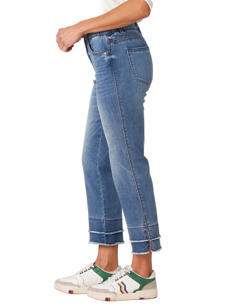 Democracy Womens "Ab"solution Mid-Rise Blue Double Layer Fray Hem Kick Flare Jeans
