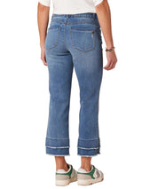 Democracy Womens "Ab"solution Mid-Rise Blue Double Layer Fray Hem Kick Flare Jeans