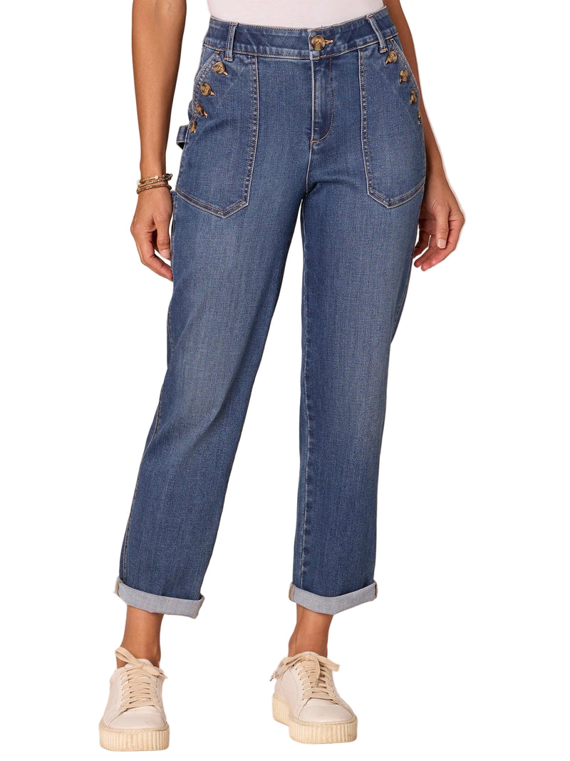 Democracy Womens "Ab"solution High Rise Button Pocket Roll Cuff Straight Leg Jeans
