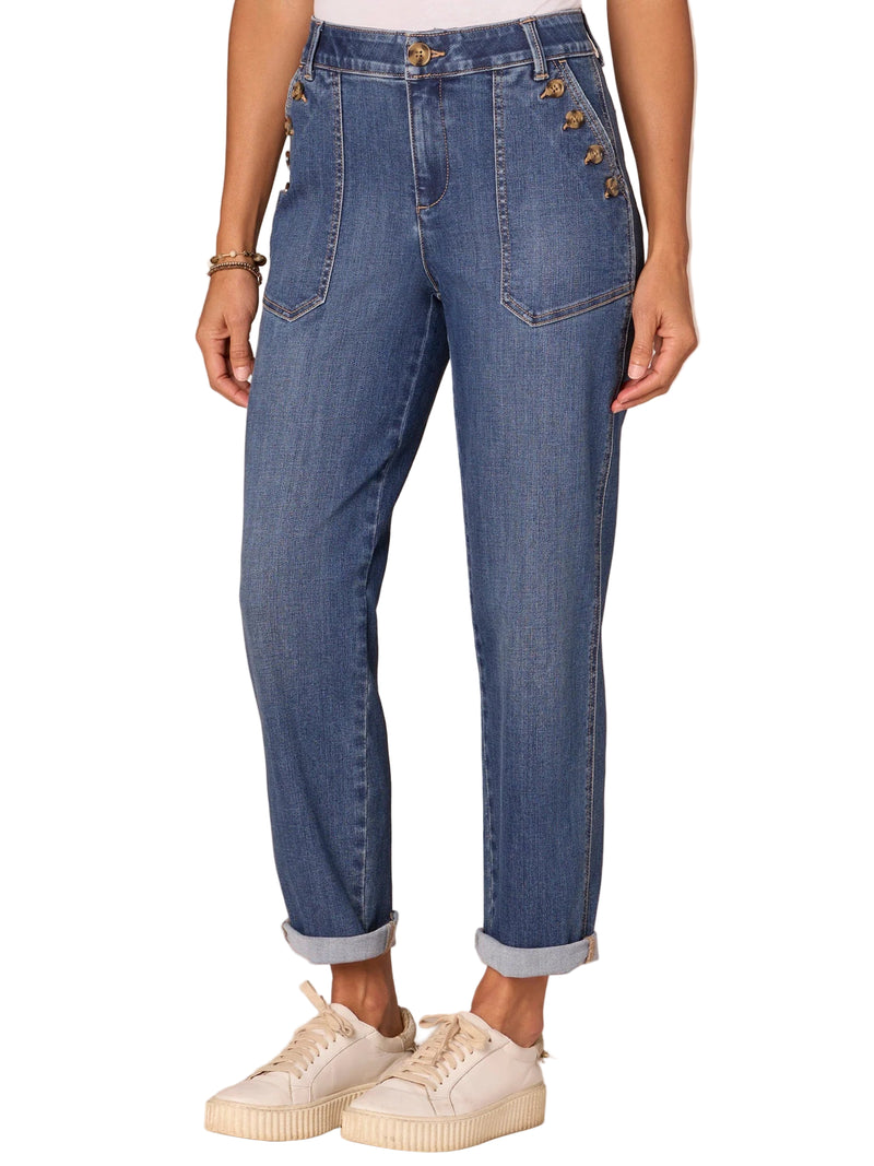 Democracy Womens "Ab"solution High Rise Button Pocket Roll Cuff Straight Leg Jeans
