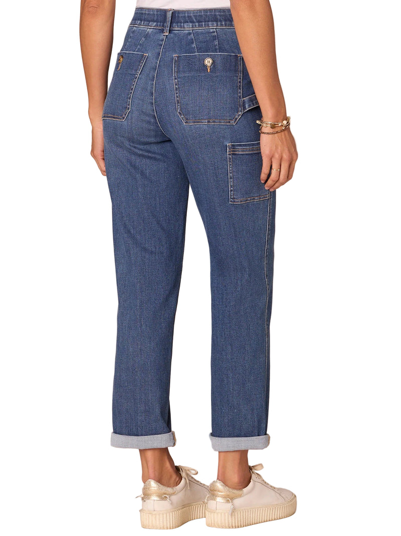 Democracy Womens "Ab"solution High Rise Button Pocket Roll Cuff Straight Leg Jeans