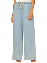 Democracy Womens "Ab"leisure Skyrise Pleated Spade Pocket Wide Leg Jeans W/ Rope Belt