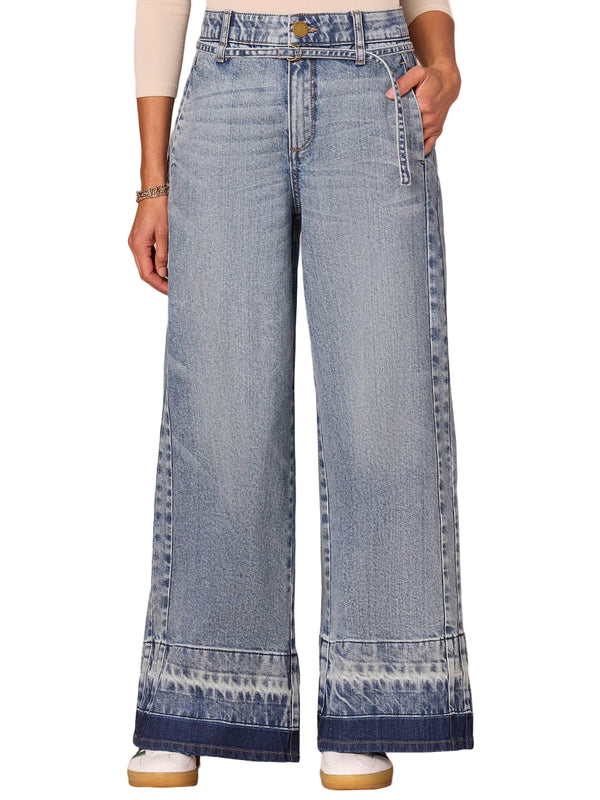 Democracy Womens "Ab"solution Ultra Skyrise Release Hem Wide Leg Jeans With Self Belt