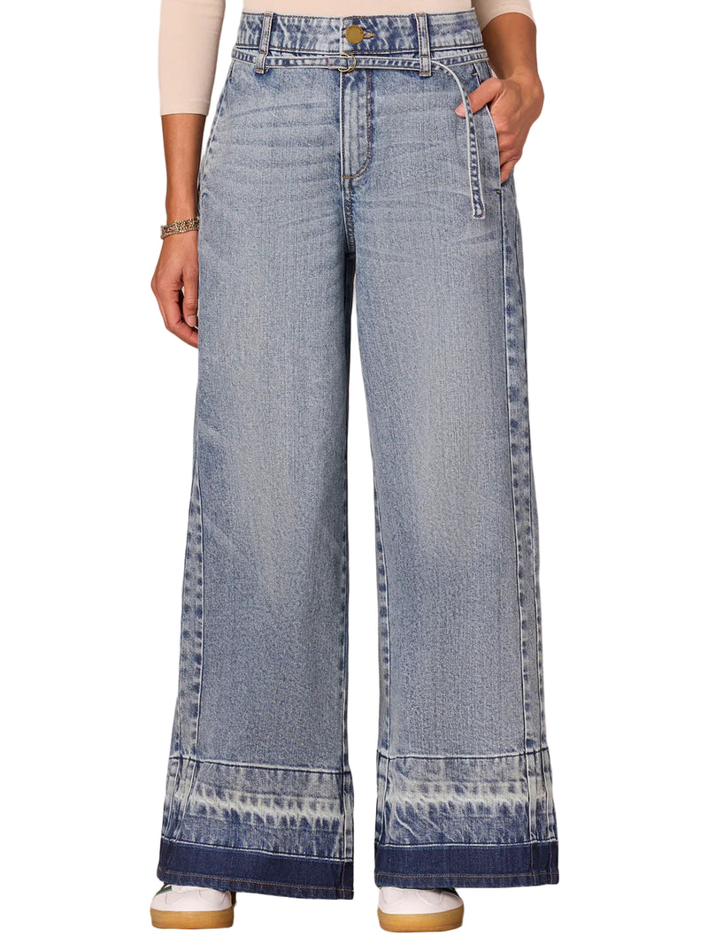 Democracy Womens "Ab"solution Ultra Skyrise Release Hem Wide Leg Jeans With Self Belt
