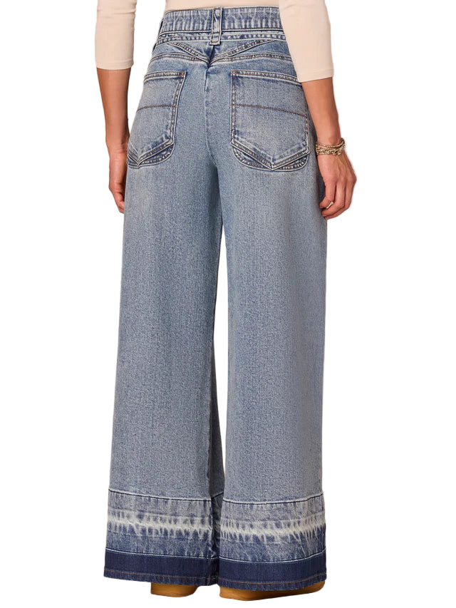 Democracy Womens "Ab"solution Ultra Skyrise Release Hem Wide Leg Jeans With Self Belt