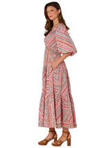 Democracy Womens 3/4 Bubble Sleeve V-Neck Printed Three Tiered Woven Dress