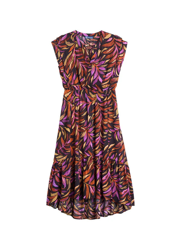 Democracy Womens Double Flounce Cap Sleeve V-Notch Neck Tiered Printed Midi Dress