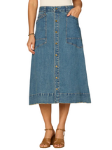 Democracy Womens "Ab"solution Snap Front A-Line Denim Skirt with Patch Pockets