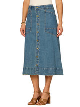 Democracy Womens "Ab"solution Snap Front A-Line Denim Skirt with Patch Pockets