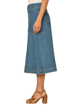 Democracy Womens "Ab"solution Snap Front A-Line Denim Skirt with Patch Pockets